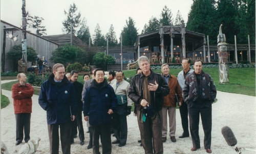 APEC leaders, including President Bill Clinton, addressing the media in 1993.